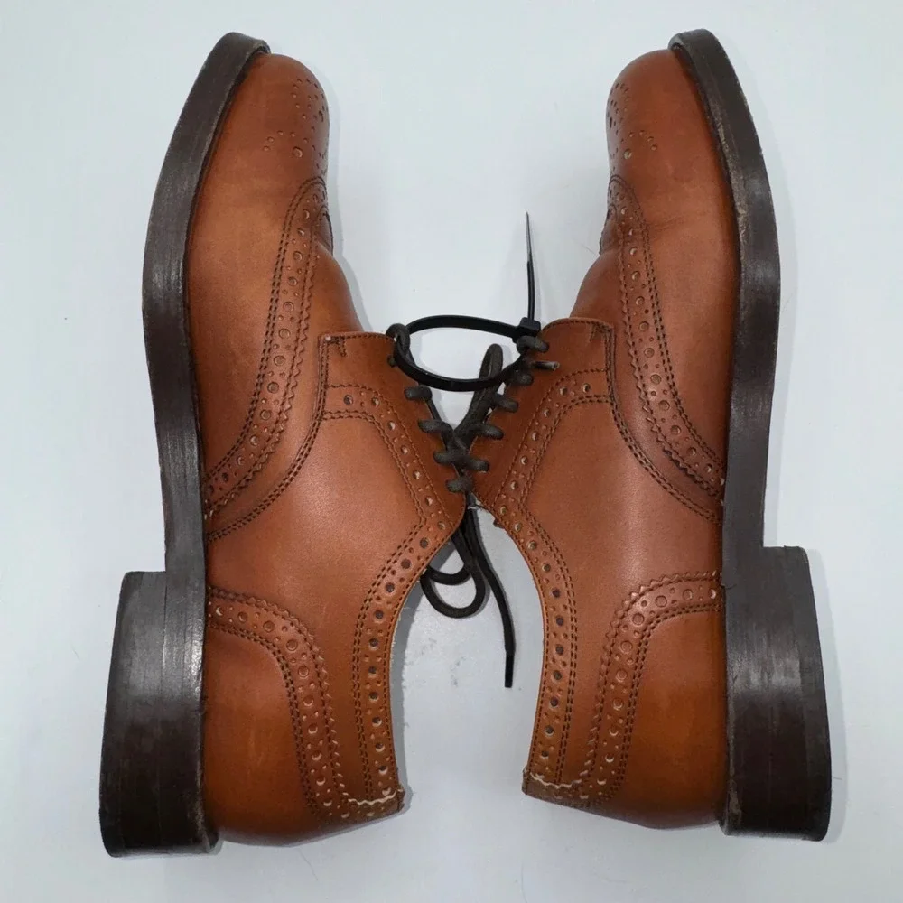 J.Crew Ludlow Wingtip Oxfords Tan Leather‎ Brogue Shoes Made in Italy Men's 7 B